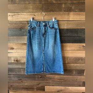Old Navy High Rise Denim Midi Skirt Blue Medium Wash Front Slit Size 6